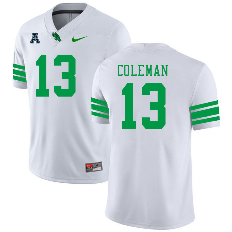 #13 Miles Coleman North Texas Mean Green College Football Jerseys Stitched-White